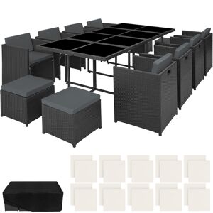 tectake Aluminium Rattan Sitzgruppe New Orleans 8+4+1 mit Schutzhülle - schwarz