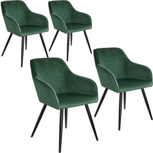 tectake 4er Set Stuhl Marilyn Samtoptik, schwarze Stuhlbeine - dunkelgrün/schwarz