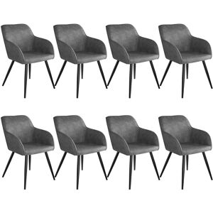 tectake 8er Set Stuhl Marilyn Stoff, schwarze Stuhlbeine - grau/schwarz