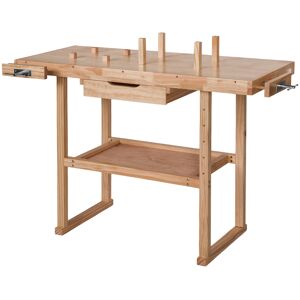 tectake Holz Werkbank mit 2 Schraubstöcken 117 x 47,5 x 83 cm - braun