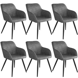 tectake 6er Set Stuhl Marilyn Stoff, schwarze Stuhlbeine - grau/schwarz
