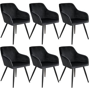 tectake 6er Set Stuhl Marilyn Samtoptik, schwarze Stuhlbeine - schwarz