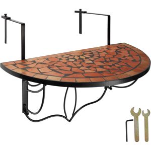 tectake Balkontisch zum Einhängen mit Mosaikmuster klappbar 75x65x62cm - terracotta