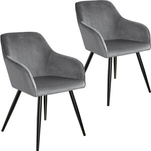 tectake 2er Set Stuhl Marilyn Samtoptik, schwarze Stuhlbeine - grau/schwarz