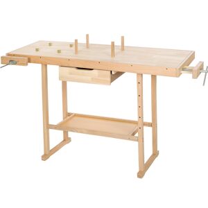 tectake Holz Werkbank mit 2 Schraubstöcken 137 x 50 x 87 cm - braun