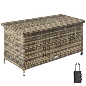 tectake Auflagenbox Kiruna mit Kunststoffgeflecht, 120x55x61,5cm, 270l - natur