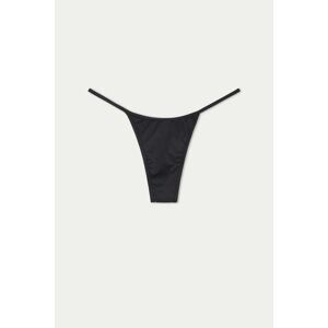 Tezenis Bikini-String mit hohem Beinausschnitt mit dünnem Seitenband im Tanga-Stil, aus recycelter Mikrofaser Frau Schwarz Größe S