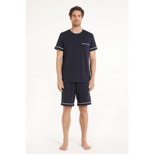 Tezenis Kurzer Baumwollpyjama Basic mit Paspelierung und kleiner Tasche Mann Blau Größe XL