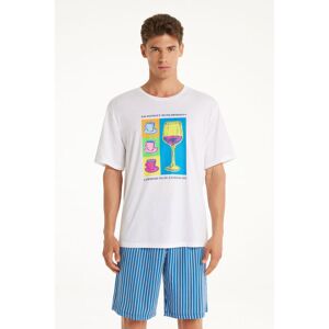 Tezenis Kurzer Baumwoll-Pyjama mit kurzen Ärmeln und Weinglas-Print Mann Blau Größe XL