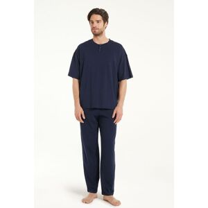 Tezenis Langer Oversize-Baumwollpyjama mit halblangen Ärmeln Mann Blau Größe XL