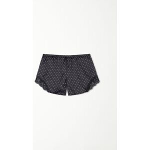 Tezenis Kurze Shorts aus bedrucktem Satin und Spitze Frau Schwarz Größe M