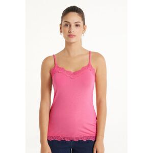 Tezenis Top mit schmalen Trägern und V-Ausschnitt aus Viskose und Spitze Frau Rosa Größe M