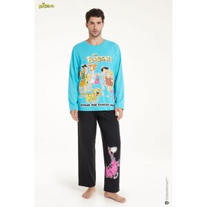 Tezenis Langer Herrenpyjama aus Baumwolle mit Flintstones-Print Mann Blau Größe XL