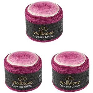 Wollbiene Cupcake Glitter Simli 3 x 150g Strickwolle 450 Gramm Wolle zum Stricken und Häkeln Babywolle türkische Wolle Farbverlaufswolle Glitzer (3200 beere weiß rosa) Wollbiene Cupcake Glitter Simli 3 x 150g Strickwolle 450 Gramm Wolle zum Stricken und Häkeln Babywolle türkische Wolle Farbverlaufswolle Glitzer (3200 beere weiß rosa)
