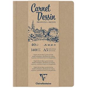 Clairefontaine 975963C Skizzenbuch mit Fadenbindung DIN A5 14,8x21cm, mit festem Einband, weißes Papier, extrafeine Körnung, 140g, 40 Blatt, 1 Stück Clairefontaine 975963C Skizzenbuch mit Fadenbindung DIN A5 14,8x21cm, mit festem Einband, weißes Papier, extrafeine Körnung, 140g, 40 Blatt, 1 Stück