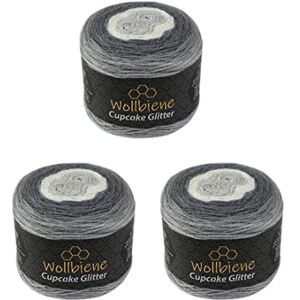 Wollbiene Cupcake Glitter Simli 3 x 150g Strickwolle 450 Gramm Wolle zum Stricken und Häkeln Babywolle türkische Wolle Farbverlaufswolle Glitzer (3100 dunkelgrau hellgrau weiß) Wollbiene Cupcake Glitter Simli 3 x 150g Strickwolle 450 Gramm Wolle zum Stricken und Häkeln Babywolle türkische Wolle Farbverlaufswolle Glitzer (3100 dunkelgrau hellgrau weiß)