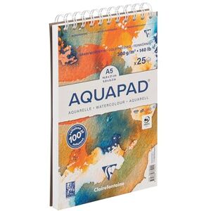 Clairefontaine 976102C Spiralblock Aquarellalbum Goldline Aquapad A5 14,8x21 cm, Aquarellpapier, 25 Blatt 300g, Naturweiß, mittelfein, 1 Stück Clairefontaine 976102C Spiralblock Aquarellalbum Goldline Aquapad A5 14,8x21 cm, Aquarellpapier, 25 Blatt 300g, Naturweiß, mittelfein, 1 Stück