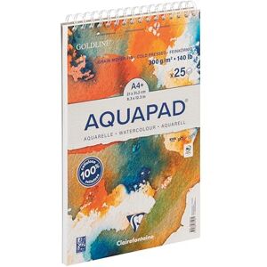 Clairefontaine 976103C Spiralblock Aquarellalbum Goldline Aquapad A4 21x29,7 cm, Aquarellpapier, 25 Blatt 300g, Naturweiß, mittelfein, 1 Stück Clairefontaine 976103C Spiralblock Aquarellalbum Goldline Aquapad A4 21x29,7 cm, Aquarellpapier, 25 Blatt 300g, Naturweiß, mittelfein, 1 Stück