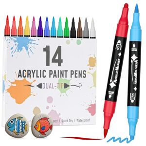 VynyQoo 14 Farben Acrylstifte Set, Acryl Stifte Steine Wasserfest, Acrylic Marker mit 0.5cm Doppelspitze, Acrylfarben Stifte für Holz Glas Stoff, Steine Bemalen für DIY Ostern Basteln VynyQoo 14 Farben Acrylstifte Set, Acryl Stifte Steine Wasserfest, Acrylic Marker mit 0.5cm Doppelspitze, Acrylfarben Stifte für Holz Glas Stoff, Steine Bemalen für DIY Ostern Basteln