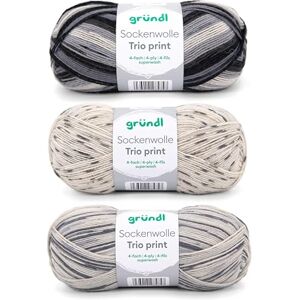 Gründl Wolle Sockenwolle Trio Strickgarn für 3 Paar Socken Strapazierfähig und hautfreundlich 75% Schurwolle, 25% Polyamid 3 Knäuel 100 g / 420 m Nadelstärke 2,5-3 grau beige Gründl Wolle Sockenwolle Trio Strickgarn für 3 Paar Socken Strapazierfähig und hautfreundlich 75% Schurwolle, 25% Polyamid 3 Knäuel 100 g / 420 m Nadelstärke 2,5-3 grau beige