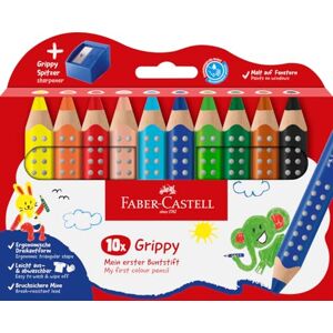 Faber-Castell 110636 Set Grippy, 10 Jumbo Buntstifte für Kleinkinder, leicht abwaschbare Malstifte für Kinder, ergonomische dreieckige Form, dicke Buntstifte, 10mm dicke Mine, Anspitzer Inklusive Faber-Castell 110636 Set Grippy, 10 Jumbo Buntstifte für Kleinkinder, leicht abwaschbare Malstifte für Kinder, ergonomische dreieckige Form, dicke Buntstifte, 10mm dicke Mine, Anspitzer Inklusive