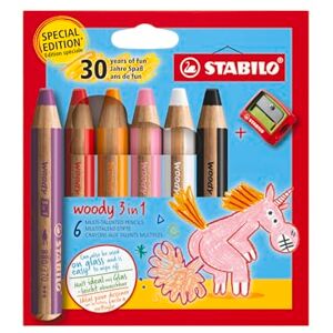 STABILO Buntstift, Wasserfarbe & Wachsmalkreide woody 3 in 1 Jubiläumsedition Einhorn 6er Pack mit Spitzer 6 Farben STABILO Buntstift, Wasserfarbe & Wachsmalkreide woody 3 in 1 Jubiläumsedition Einhorn 6er Pack mit Spitzer 6 Farben