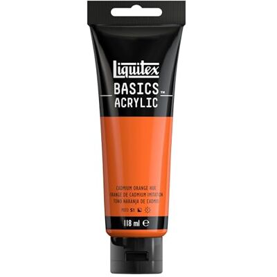 Liquitex 8870037 Basics Acrylfarbe Kadmiumorange Farbton – 118ml Tube, lichtecht, mittlere Viskosität, seidenglänzend, monopigmentiert, Archivqualität Liquitex 8870037 Basics Acrylfarbe Kadmiumorange Farbton – 118ml Tube, lichtecht, mittlere Viskosität, seidenglänzend, monopigmentiert, Archivqualität