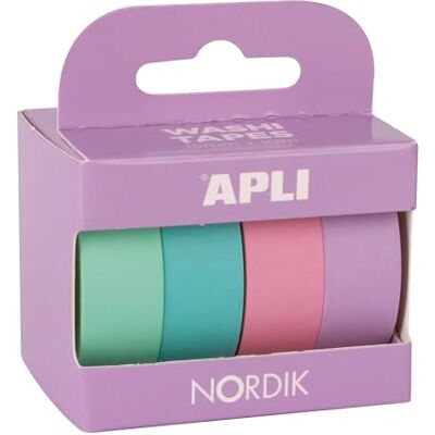 APLI 18816 Set Deko-Klebeband WASHI TAPE Pastellfarben 4 Rollen Bänder 15 mm x 10 m APLI 18816 Set Deko-Klebeband WASHI TAPE Pastellfarben 4 Rollen Bänder 15 mm x 10 m
