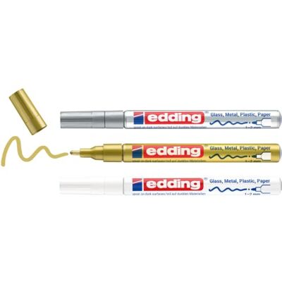 edding 751 Glanzlackmarker weiß, gold, silber (metallic) 3er Set Lackmarker Rundspitze 1-2 mm Lackstift für Glas, Stein, Holz, Kunststoff und Papier wasserfest, stark deckend edding 751 Glanzlackmarker weiß, gold, silber (metallic) 3er Set Lackmarker Rundspitze 1-2 mm Lackstift für Glas, Stein, Holz, Kunststoff und Papier wasserfest, stark deckend