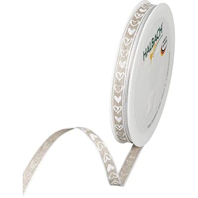 Halbach Seidenbänder bedruckes Leinenband Herzen mit Drahtkante, Breite 10 mm Länge 15 m, Geschenkband für Muttertag, Konfirmation oder Kommunion DIY Dekoartionsband, Farbe: natur/weiß Halbach Seidenbänder bedruckes Leinenband Herzen mit Drahtkante, Breite 10 mm Länge 15 m, Geschenkband für Muttertag, Konfirmation oder Kommunion DIY Dekoartionsband, Farbe: natur/weiß