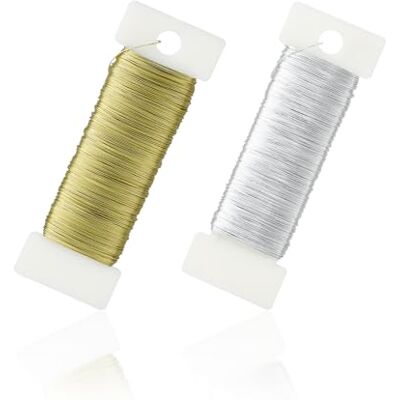 AiQInu 2 Rollen Basteldraht Dünn, Verzinkter Draht, 0,35mm x 50m Draht zum Basteln Basteldrähte Blumendraht Floristendraht Schmuckdraht WickeldrahtIdeal für DIY, Schmuck und Garten (Gold, Silber) AiQInu 2 Rollen Basteldraht Dünn, Verzinkter Draht, 0,35mm x 50m Draht zum Basteln Basteldrähte Blumendraht Floristendraht Schmuckdraht WickeldrahtIdeal für DIY, Schmuck und Garten (Gold, Silber)