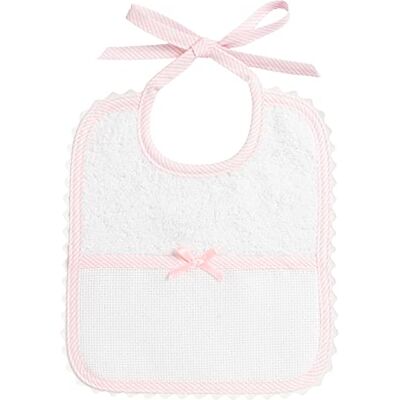Filet Lätzchen aus Weichem Weißem Chenille-Frottee mit Aida-Band zum Besticken und Satinschleifen, Ideal zum Schutz der Babykleidung, 100% Made in Italy, Farbe Himmel Filet Lätzchen aus Weichem Weißem Chenille-Frottee mit Aida-Band zum Besticken und Satinschleifen, Ideal zum Schutz der Babykleidung, 100% Made in Italy, Farbe Himmel