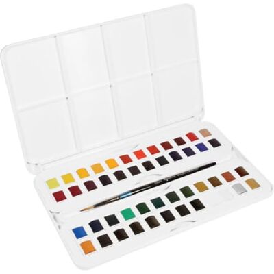 Daler Rowney Daler-Rowney Aquafine Watercolour Studio Set mit 48 Halbnäpfchen inkl. einem Pinsel, Mehrfarbig, D131900201 Daler Rowney Daler-Rowney Aquafine Watercolour Studio Set mit 48 Halbnäpfchen inkl. einem Pinsel, Mehrfarbig, D131900201