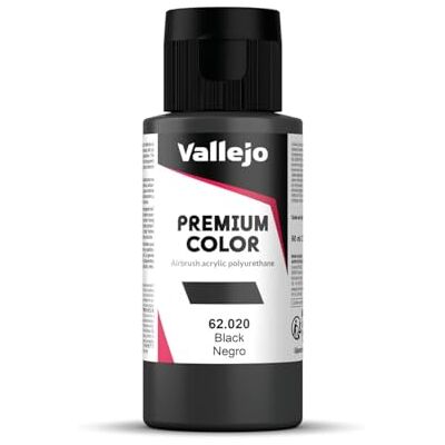 Vallejo Premium Color Acrylfarbe Schwarz, für Airbrush, hohe Widerstandsfähigkeit gegen Manipulation und Stöße, ideal für feine Details und Modelle, 60ml. Vallejo Premium Color Acrylfarbe Schwarz, für Airbrush, hohe Widerstandsfähigkeit gegen Manipulation und Stöße, ideal für feine Details und Modelle, 60ml.