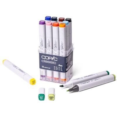 Copic Classic Set "12 Colors", 12er Set im Acryl-Display, Twin Marker mit einer mittelbreiten und einer feinen Spitze Copic Classic Set "12 Colors", 12er Set im Acryl-Display, Twin Marker mit einer mittelbreiten und einer feinen Spitze