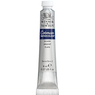 Winsor & Newton 8840529 Cotman Metallic Aquarellfarbe Silber 8ml Tube, lebendige Studio-Wasserfarbe, hochwertige Pigmente & sehr gute Verarbeitungseigenschaften Winsor & Newton 8840529 Cotman Metallic Aquarellfarbe Silber 8ml Tube, lebendige Studio-Wasserfarbe, hochwertige Pigmente & sehr gute Verarbeitungseigenschaften