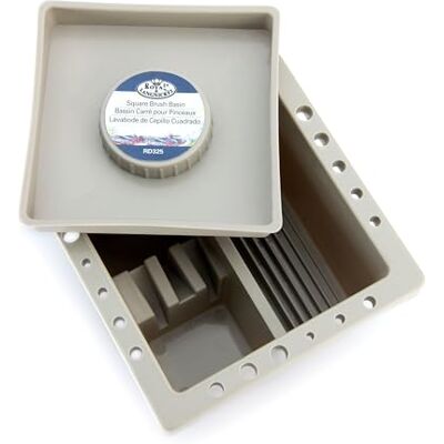 Royal & Langnickel Rechteckiges Pinselbecken, Weiß, Braun, Simplistisch, 6.5" x 6.5" x 3.5", Platz für 22 Pinsel, 2 Wasserreinigungsbereiche, 3 Pinselablagen, Kunststoff, 0.22 kg Royal & Langnickel Rechteckiges Pinselbecken, Weiß, Braun, Simplistisch, 6.5" x 6.5" x 3.5", Platz für 22 Pinsel, 2 Wasserreinigungsbereiche, 3 Pinselablagen, Kunststoff, 0.22 kg