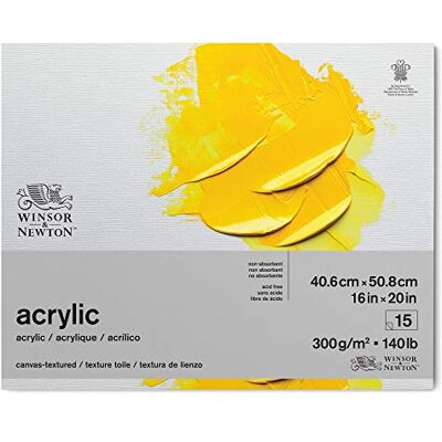 Winsor & Newton 6534004 Acrylpapier im Block 15 Blatt mit Leinwandstruktur 40,6 x 50,8cm , 300g/m², Säurefrei, ohne optische Aufheller, Alterungsbeständig für Acrylfarbe und Medien, Weiß Winsor & Newton 6534004 Acrylpapier im Block 15 Blatt mit Leinwandstruktur 40,6 x 50,8cm , 300g/m², Säurefrei, ohne optische Aufheller, Alterungsbeständig für Acrylfarbe und Medien, Weiß