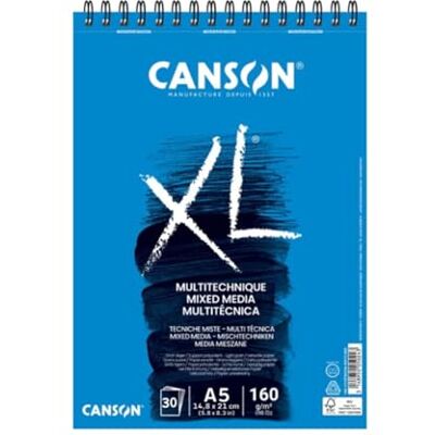 Canson XL Mix Media C31078A035 Spiralalbum, strukturiert, mikroperforiert, A5, 30 Blatt, 160 g, Weiß Canson XL Mix Media C31078A035 Spiralalbum, strukturiert, mikroperforiert, A5, 30 Blatt, 160 g, Weiß