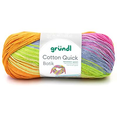 Gründl Wolle Cotton Quick Batik Strickgarn/Häkelgarn (Garn mit Farbverlauf aus 100% Baumwolle, OEKO-TEX zertifiziert, 100 g / 260 m, Nadelstärke: 3-4, 1 x 100 g), orange-grün-blau-violett Gründl Wolle Cotton Quick Batik Strickgarn/Häkelgarn (Garn mit Farbverlauf aus 100% Baumwolle, OEKO-TEX zertifiziert, 100 g / 260 m, Nadelstärke: 3-4, 1 x 100 g), orange-grün-blau-violett