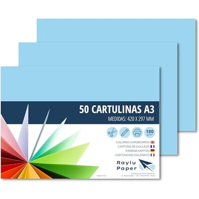 RAYLU PAPER – Tonpapier A3, 50 Stück Kartonpapier 180g/m², 297 x 420 mm, professionelle farbige Kartons für Büro, Kopierpapier, Buntes Papier zum Basteln (Himmelblau) RAYLU PAPER – Tonpapier A3, 50 Stück Kartonpapier 180g/m², 297 x 420 mm, professionelle farbige Kartons für Büro, Kopierpapier, Buntes Papier zum Basteln (Himmelblau)