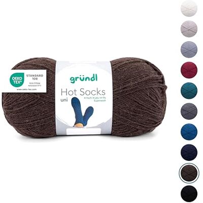 Gründl Wolle Hot Socks uni 100 4-fach Sockenwolle 1 Knäuel 100 g, Braun für 1 Paar Socken Sockengarn Weich und hautfreundlich 75% Schurwolle, 25% Polyamid 100 g / 420 m Nadelstärke 2,5-3 Gründl Wolle Hot Socks uni 100 4-fach Sockenwolle 1 Knäuel 100 g, Braun für 1 Paar Socken Sockengarn Weich und hautfreundlich 75% Schurwolle, 25% Polyamid 100 g / 420 m Nadelstärke 2,5-3