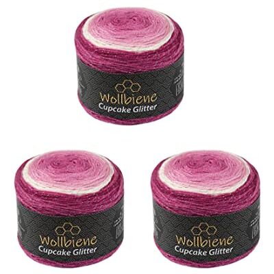 Wollbiene Cupcake Glitter Simli 3 x 150g Strickwolle 450 Gramm Wolle zum Stricken und Häkeln Babywolle türkische Wolle Farbverlaufswolle Glitzer (3200 beere weiß rosa) Wollbiene Cupcake Glitter Simli 3 x 150g Strickwolle 450 Gramm Wolle zum Stricken und Häkeln Babywolle türkische Wolle Farbverlaufswolle Glitzer (3200 beere weiß rosa)