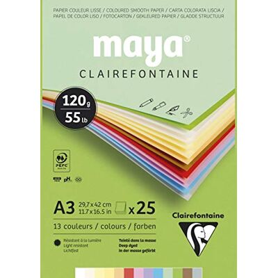 Clairefontaine 975333C Malblock verleimt mit 25 Blatt Maya Zeichenpapier, glatt 29,7x42 cm 120g, Pastell farbig sortiert (12 Farben + 1 weiß ) Clairefontaine 975333C Malblock verleimt mit 25 Blatt Maya Zeichenpapier, glatt 29,7x42 cm 120g, Pastell farbig sortiert (12 Farben + 1 weiß )