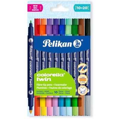 Pelikan Doppel-Fasermaler Twin, 2 Stichbreiten, 10 Stifte in 20 Farben Colorella Twin Doppel-Filzstifte, 10 Stifte = 20 Farben Pelikan Doppel-Fasermaler Twin, 2 Stichbreiten, 10 Stifte in 20 Farben Colorella Twin Doppel-Filzstifte, 10 Stifte = 20 Farben