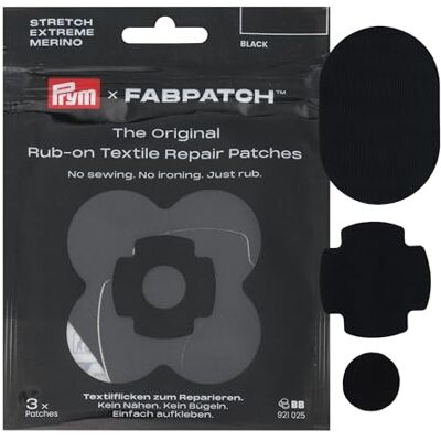 Prym 921025 FabPatch REPAIR KIT Schwarz (3 Stück) – Selbstklebende Reparaturflicken Set mit EXTREME, STRETCH & MERINO – Für Outdoorbekleidung, Sportkleidung & Wolltextilien – Ohne Nähen & Bügeln Prym 921025 FabPatch REPAIR KIT Schwarz (3 Stück) – Selbstklebende Reparaturflicken Set mit EXTREME, STRETCH & MERINO – Für Outdoorbekleidung, Sportkleidung & Wolltextilien – Ohne Nähen & Bügeln