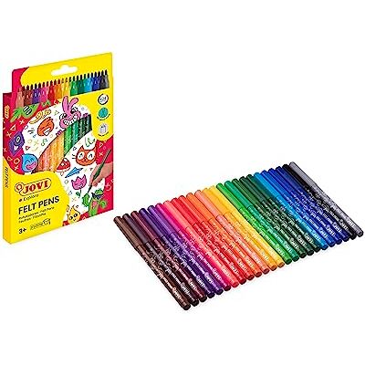 Jovi dünne Filzstifte, Strichbreite: 3,0 mm, auswaschbar, ergonomisches Vorderteil, Set mit 24 Farben Jovi dünne Filzstifte, Strichbreite: 3,0 mm, auswaschbar, ergonomisches Vorderteil, Set mit 24 Farben