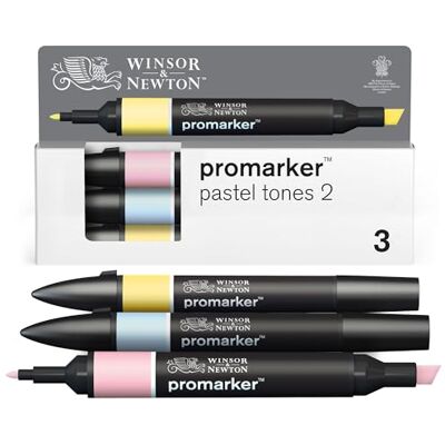 Winsor & Newton 0290188 ProMarker Set Pastelltöne 2, 3 Layoutmarker im Set, mit 2 Spitzen, fein und breit für Zeichnungen, Design und Layouts Winsor & Newton 0290188 ProMarker Set Pastelltöne 2, 3 Layoutmarker im Set, mit 2 Spitzen, fein und breit für Zeichnungen, Design und Layouts