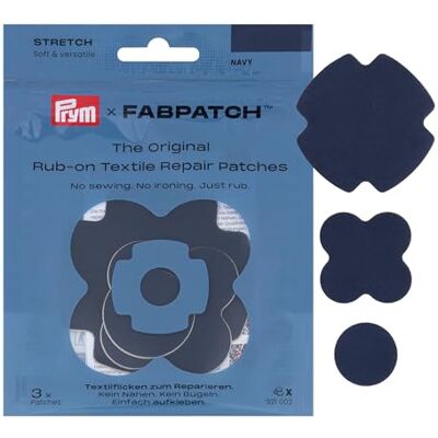 Prym 921002 FabPatch STRETCH Rub-on Patch Marine (3 Stück) – Selbstklebende bi-elastische Reparaturflicken für Sportbekleidung, Leggings, Jacken & Sneaker – Textilreparatur ohne Nähen & Bügeln Prym 921002 FabPatch STRETCH Rub-on Patch Marine (3 Stück) – Selbstklebende bi-elastische Reparaturflicken für Sportbekleidung, Leggings, Jacken & Sneaker – Textilreparatur ohne Nähen & Bügeln