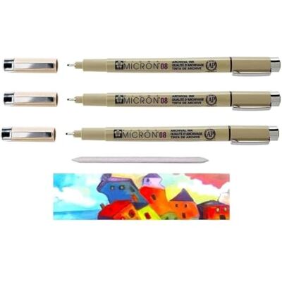SAKURA Pigma Micron Schwarz 08. Set mit 3 Stück + 1 CARTE UND ESTOMPE SAKURA Pigma Micron Schwarz 08. Set mit 3 Stück + 1 CARTE UND ESTOMPE